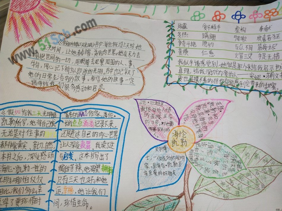 手抄报 作品评价 海伦•凯勒是一个让我们感到自豪与羞愧的名字